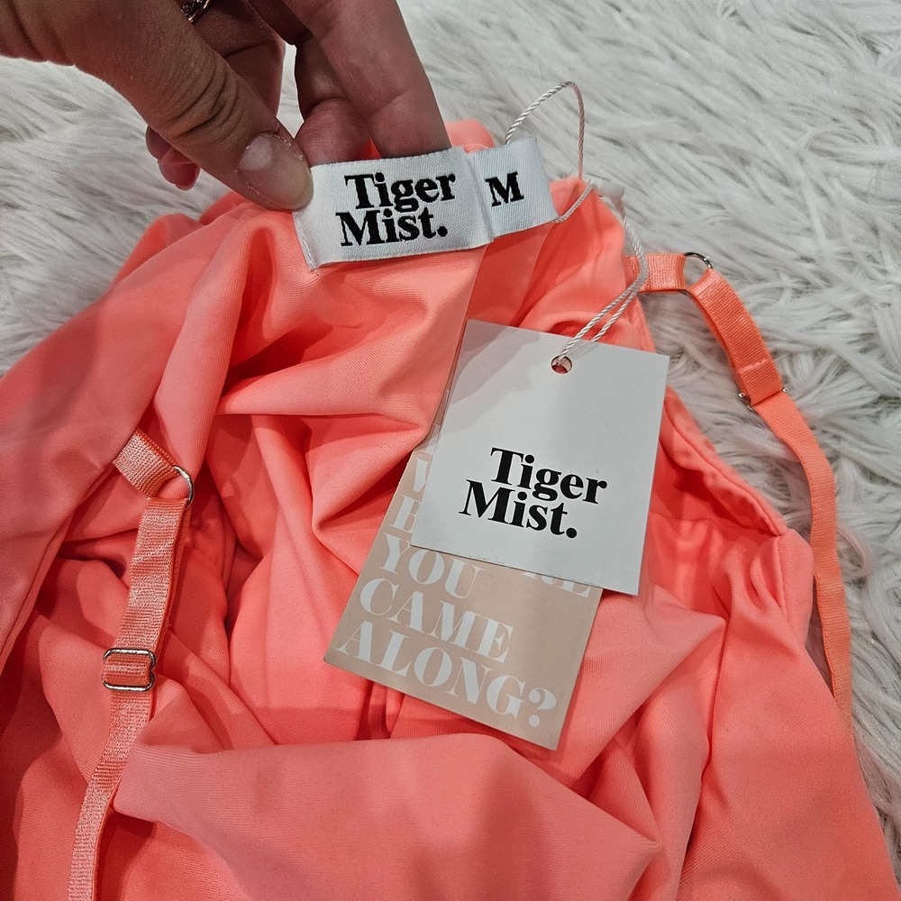 NWT Tiger Mist Bondi Neon Coral Ruched Stretchy Sexy Bodycon Mini Dress Sz M - Picture 9 of 12